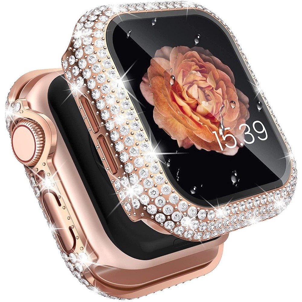 下殺價-鑽石錶殼內置鋼化玻璃兼容 Apple Watch 45mm 38mm 40mm 42mm 44mm 41mm 9