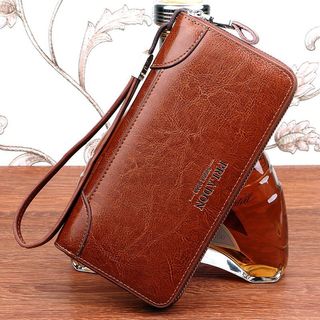 🛒臺灣發貨【質感工藝】男士真皮長夾 拉鏈設計 內附手腕帶 商務休閒兩用 父親節/生日禮物推薦【牛皮材質 假一罰十】真皮