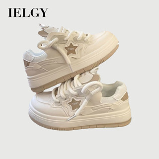 IELGY 2025 黑色女式百搭時尚厚底輕便休閒校園風運動鞋