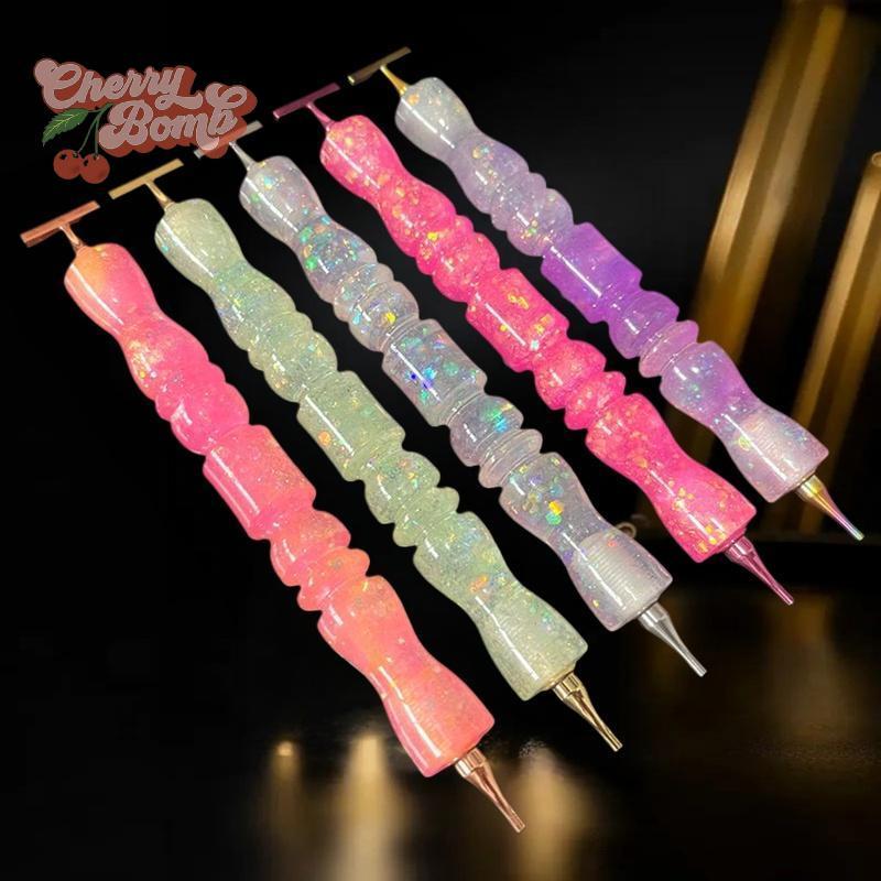 (櫻桃炸彈) 鑽石繪畫筆,美麗的刺繡螺紋點鑽工具,多功能金屬螺紋尖端配件新