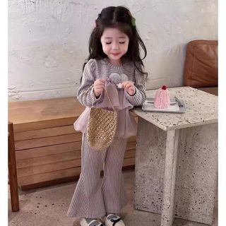 Mimo⭐女童春秋季休閒套裝寶寶兩件套兒童喇叭褲韓版
