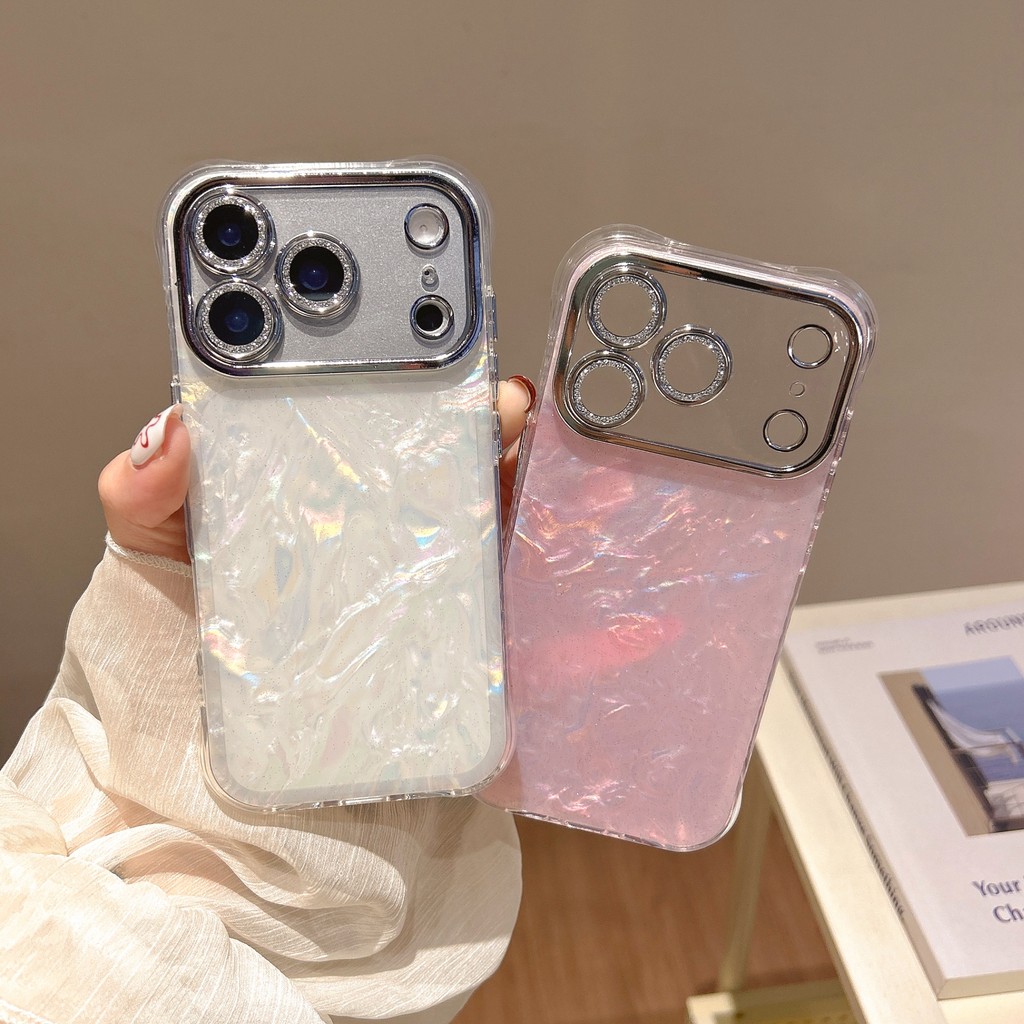 臺灣出貨👑星空閃粉適用蘋果17promax手機殻iPhone16Pro四角防摔貝殻紋15promax高級感14/保護套