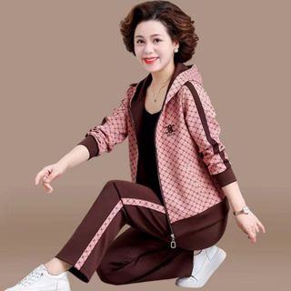 【限時特惠】中老年運動服套裝女 春秋新款時尚中年媽媽秋裝 洋氣外套兩件套 休閒簡約長袖長褲 秋季女裝套裝