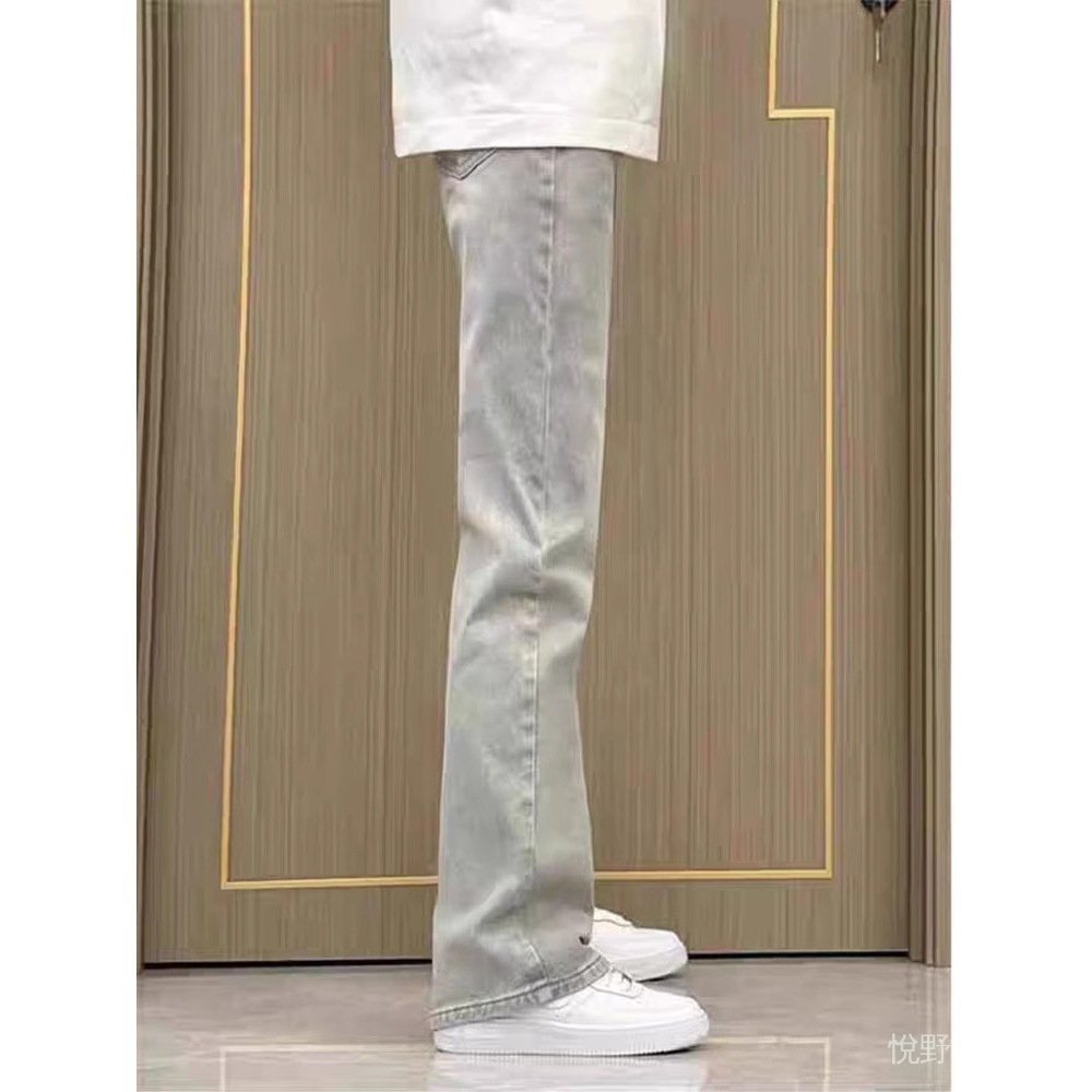 【氣質搭配】臺灣發貨美式灰色牛仔褲男秋季新款高街顯瘦直筒褲子男生高腰微喇叭褲1111 IQTT