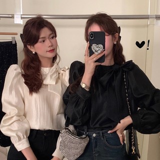 ❤️韓版 高級感洋氣 chic長袖上衣 氣質寬鬆襯衫 簡約百搭 綁帶蝴蝶結上衣 別緻襯衫上衣
