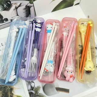 臺灣-出貨🔥可愛三麗鷗造型卡通筷子兒童餐具三件套戶外旅行不銹鋼勺子叉子 URRY