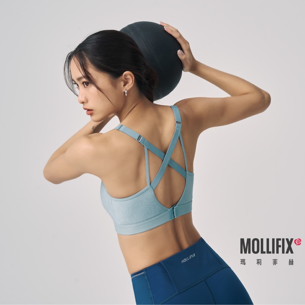 Mollifix 瑪莉菲絲 3D防震鋅離子抗菌運動內衣_4色(麻花紫藍/淺湖藍/深麻灰/粉卡其)、瑜珈服、無鋼圈