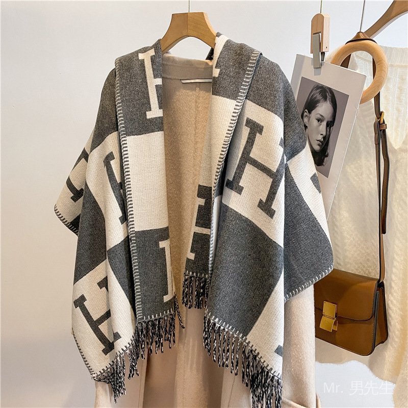 【MR.男先生】臺灣出貨 免運 秋冬圍巾 ins網紅包芯紗圍巾冬季新款雙麵長款字母披肩保暖節日禮品圍巾女 AORX