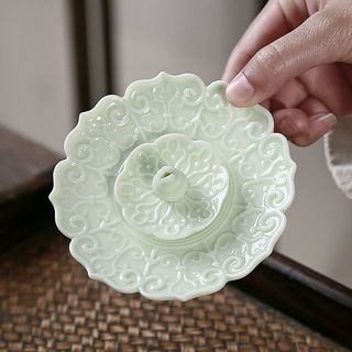 【復古蓮花陶瓷線香盤】香插 香座 線香盤 蓮花陶瓷線香插 家用香爐 室內沉香檀香爐 插香盤 艾草復古香託擺件 小盤香爐