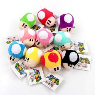 【喜柿多】Super Mario 超級瑪麗馬裡奧蘑菇頭毛絨小掛件手機鏈包包吊飾禮物