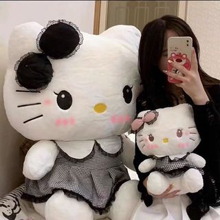可愛抱枕 睡眠抱枕🍁暗黑hellokitty玩偶kt毛絨玩具蝴蝶結凱蒂貓可愛公仔送女生日禮物