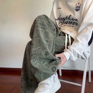 🍌 滿印 燈芯絨 闊腿褲 男款 夏季 薄款 長褲 美式 休閒褲 復古 潮流 直筒 寬鬆 【BB】