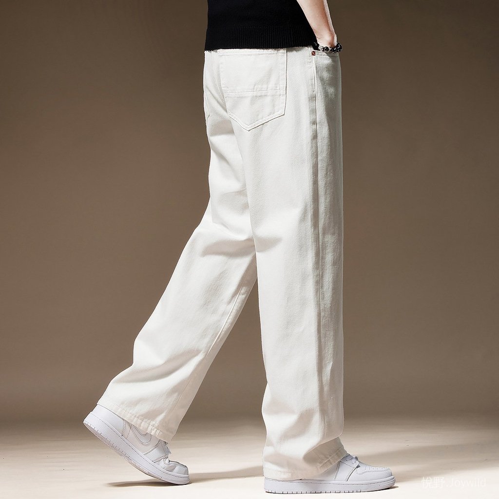 【氣質搭配】臺灣發貨高端白色闊腿直筒牛仔褲男春秋新款簡潔百搭休閒褲男1111 MSLO