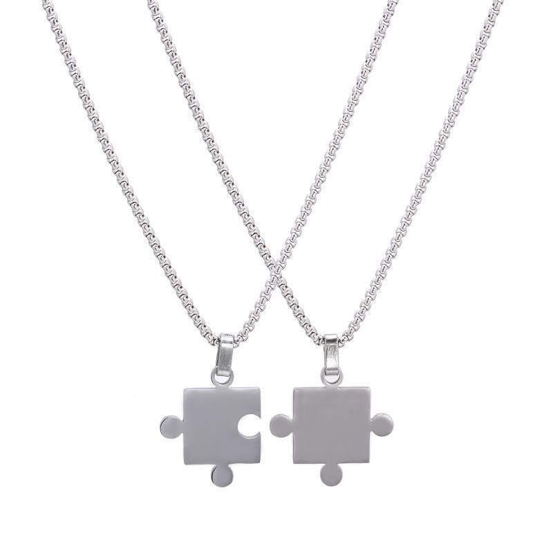 閨蜜項鍊 情侶項鍊 kansai情侶閨蜜拼圖衛衣項鍊土酷蹦迪通體鈦鋼嘻哈潮ins風毛衣頸 拼接項鍊 鎖骨鏈