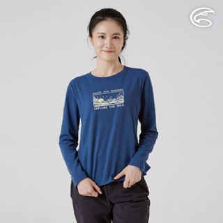 ADISI 女智慧纖維速乾長袖圖騰上衣 AL2521084 深海藍｜單向導濕 快乾 吸濕排汗 透氣 環保