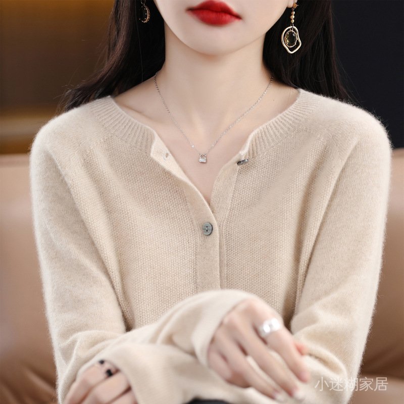 免運 臺灣出貨 秋冬毛衣女 一綫成衣100全羊毛針織開衫女士秋冬新款寬鬆外套百搭舒適毛衣潮 LGOP