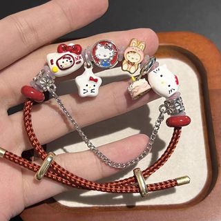 【臺灣出貨】🔥免運KT貓滴油串珠beads可調節手鍊掛鏈diy手工kitty手繩紅色幸運手串