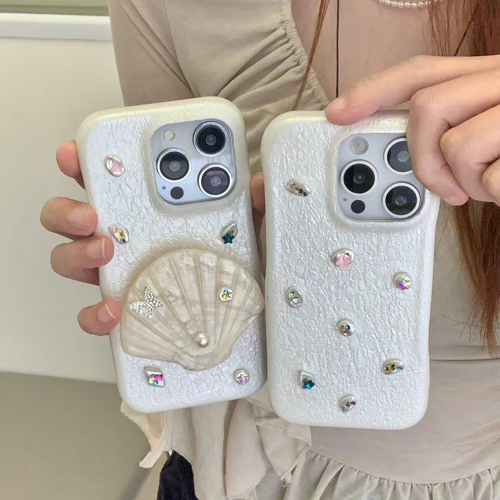臺灣出貨👑貝殻紋不規則鑽大貝殻支架適用於11/12ins風時尚手機保護殻蘋果16promax創意感潮流保護殻