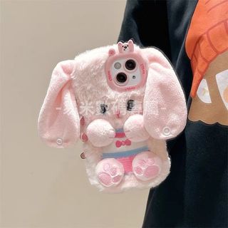 毛絨大耳狗蘋果15/16Promax手機殼iPhone14/13/12/11秋冬款XR女XS