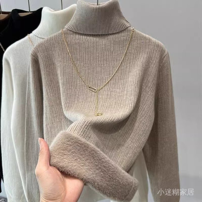 免運 臺灣出貨 秋冬毛衣女 高領加絨加厚打底衫上衣女秋冬新款一體絨內搭毛衣氣質通懃風 QHFI