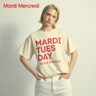 MARDI MERCREDI 印花短TEE 奶油色 簡約文字 紅字 TSHIRT DU MARDI