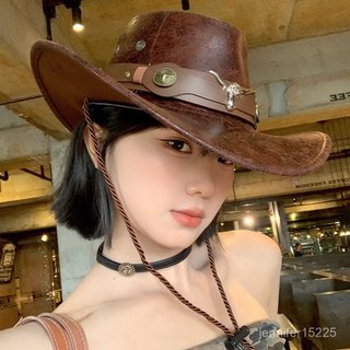 kiki美式複古鉚釘西部牛仔帽子女戶外出遊旅行騎馬大帽簷遮陽防曬帽子