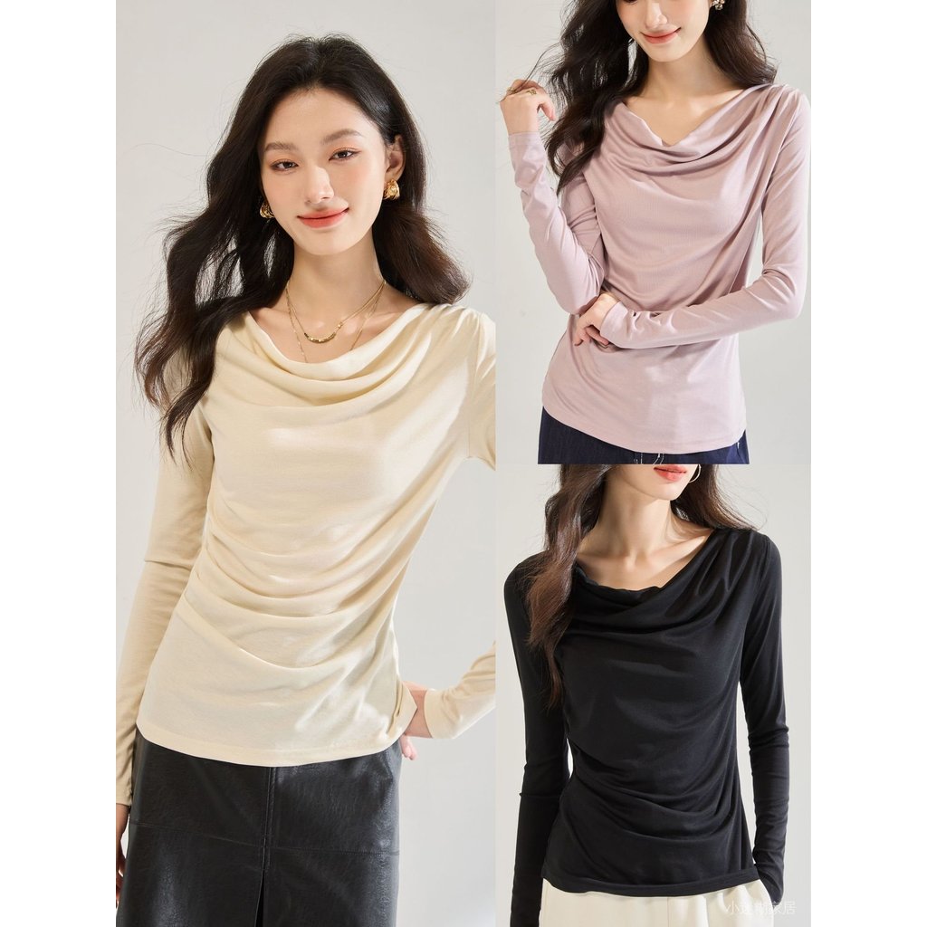 免運 臺灣出貨 秋冬長袖女 25秋季新款蕩領一字領長袖針織氣質小個子打底衫上衣女22651 XIBC