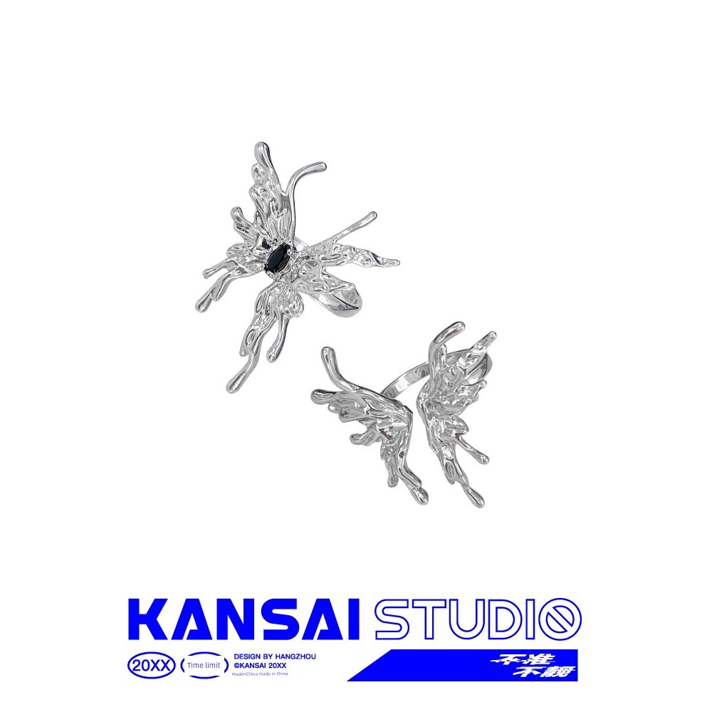 焦慮戒指 可調節戒指 KANSAI小眾設計蝴蝶戒指高級感個性指環夸張時尚開口可調節手飾品