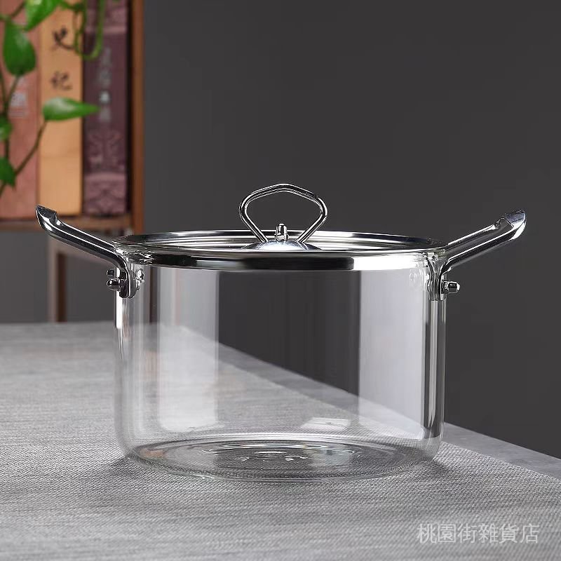 🌟桃園出貨🌟雙耳高硼硅玻璃鍋燉鍋煲湯鍋高溫蒸鍋耐熱電陶爐加熱鍋海鮮鍋麵鍋
