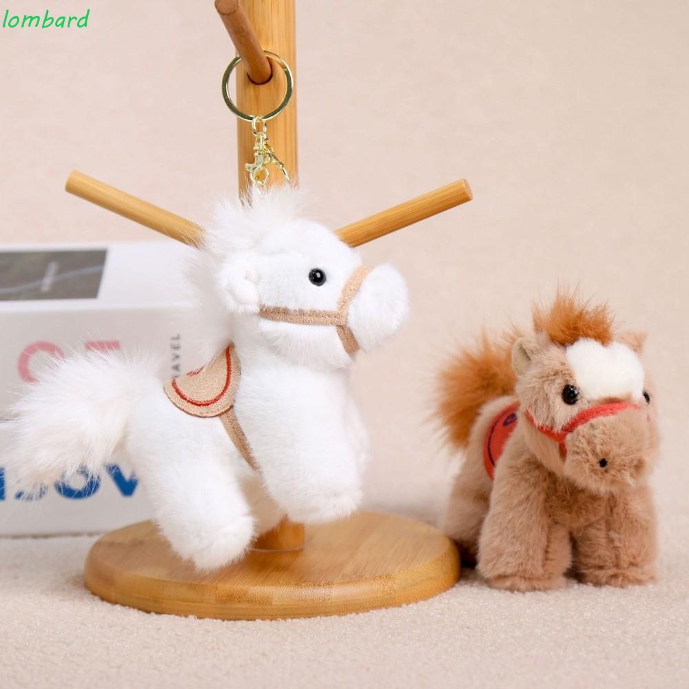 LOMBARD 毛絨動物鑰匙圈,卡通駿馬娃娃吉祥物娃娃毛絨馬鑰匙扣,蓬鬆 14 厘米長毛尾巴毛絨馬娃娃挂件馬年