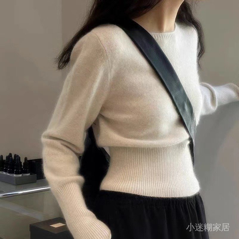 免運 臺灣出貨 秋冬毛衣女 氣質高腰短款 羊毛針織衫 女秋冬寬 鬆顯瘦小個子毛衣 圓領羊毛打底衫 長袖顯瘦外搭 秋冬百搭