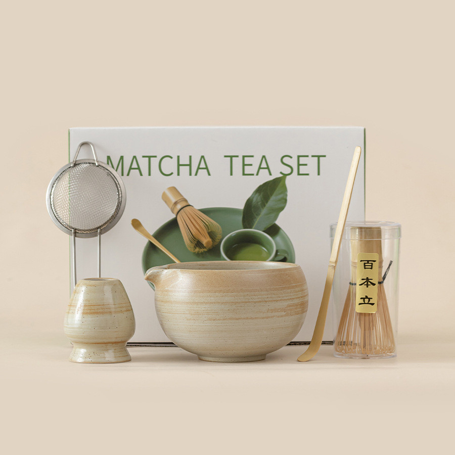 【大肚抹茶碗七件套】日本專業茶道器具 含茶筅/抹茶刷/攪拌器/粉碗 完整打抹茶工具組 日式點茶碗抹茶杯 抹茶碗工具套裝
