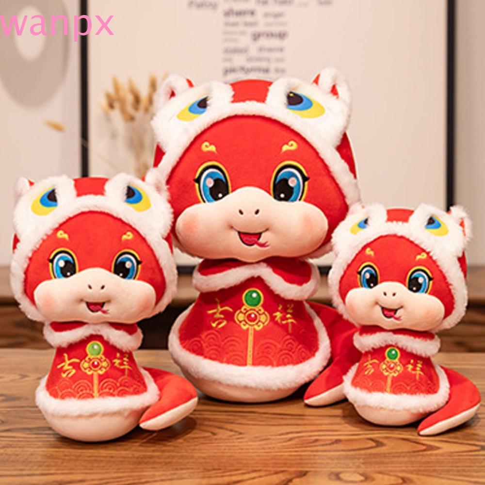 WANPX 2025 蛇年毛絨吉祥物,新年快樂毛絨動物蛇年吉祥物玩具,可愛柔軟 PP 棉可愛幸運蛇娃娃毛絨玩具女孩玩具