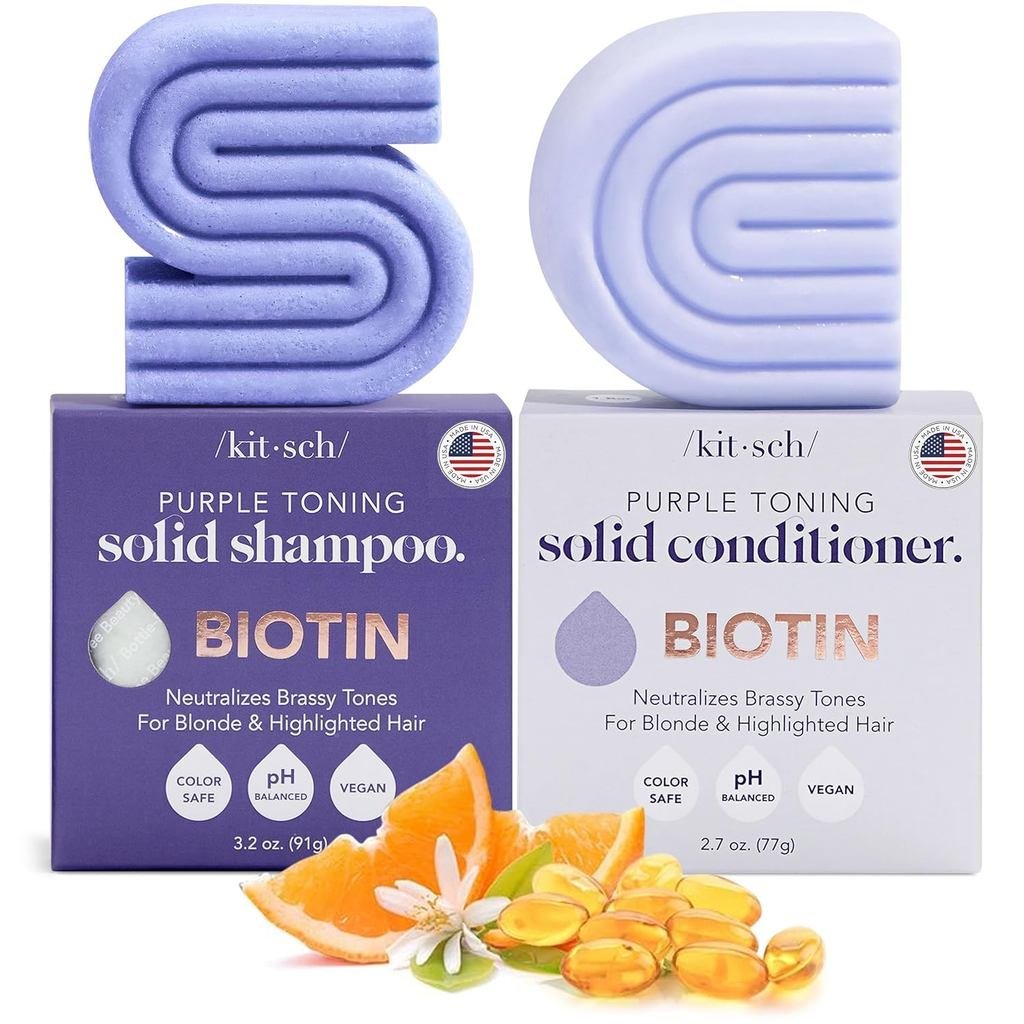 Kitsch Toning Purple 洗髮水和護髮素棒套裝,用於金發和染髮 - 具有生物素,用於強化和中和中和中和色