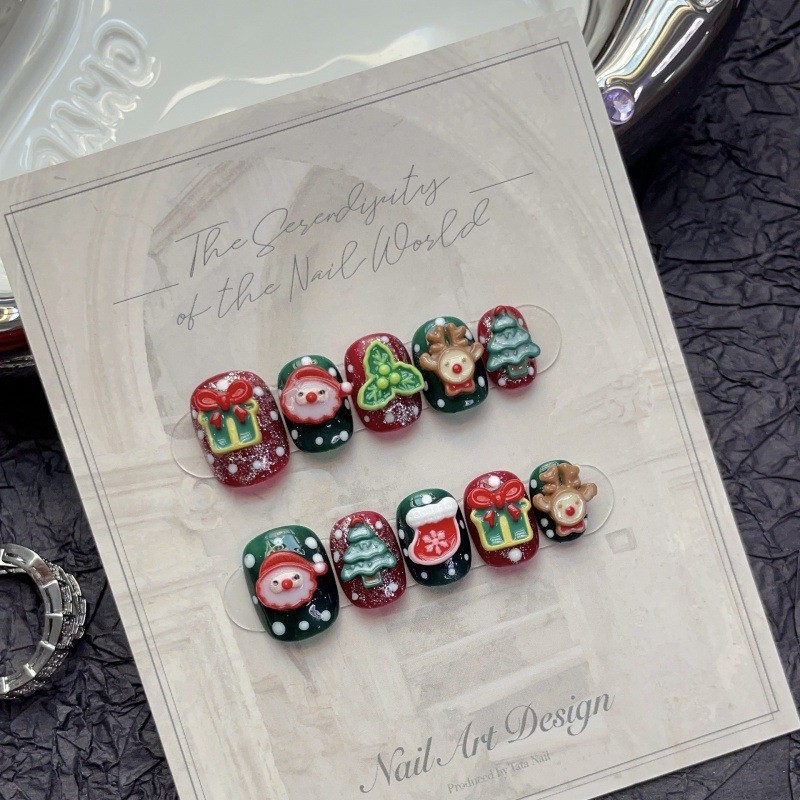 手工穿戴甲聖誕快樂小短甲雪人小鹿可拆卸假指甲美甲貼片成品 【Nancy的小店】