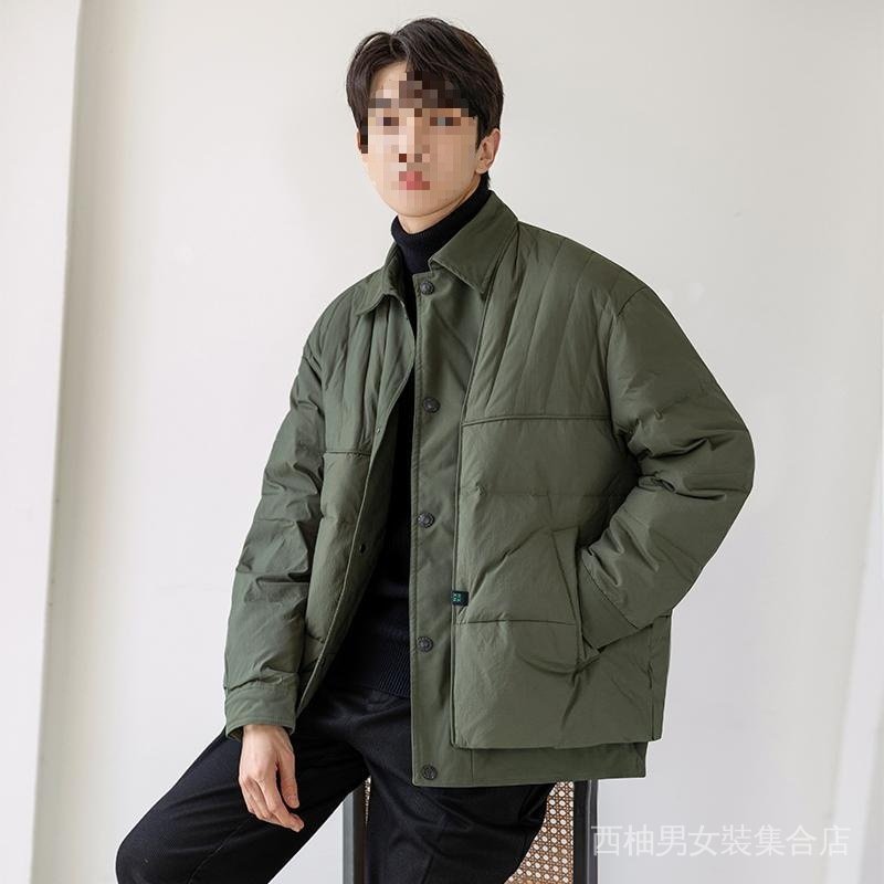 【ASDF】臺灣出貨 免運 羽絨棉服男 假兩件輕薄鴨絨羽絨服外套男輕型新款秋冬季寬鬆加厚短款夾克日係 ON1A