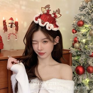 現🔥貨森係麋鹿~聖誕節氛圍感髮飾頭飾立體鹿角帽子可愛拍照道具皮派對 IGM1