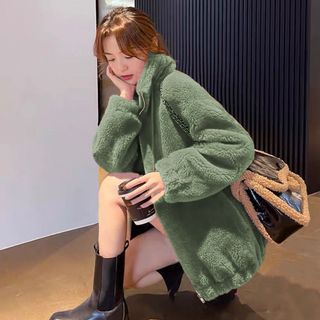 短版外套 上衣 衛衣 大學T 短款外套女潮ins冬季加厚雙麵絨立領保暖衛衣女拉鏈抓絨衣女 大尺碼服飾 平價女裝 韓版女裝