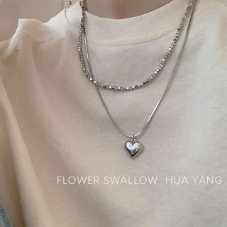 ✈臺灣出貨✈【有米•Studio】FLOWERWALL 譯花漾愛心雙層疊戴項鍊女ins冷淡風毛衣鏈小眾個性潮