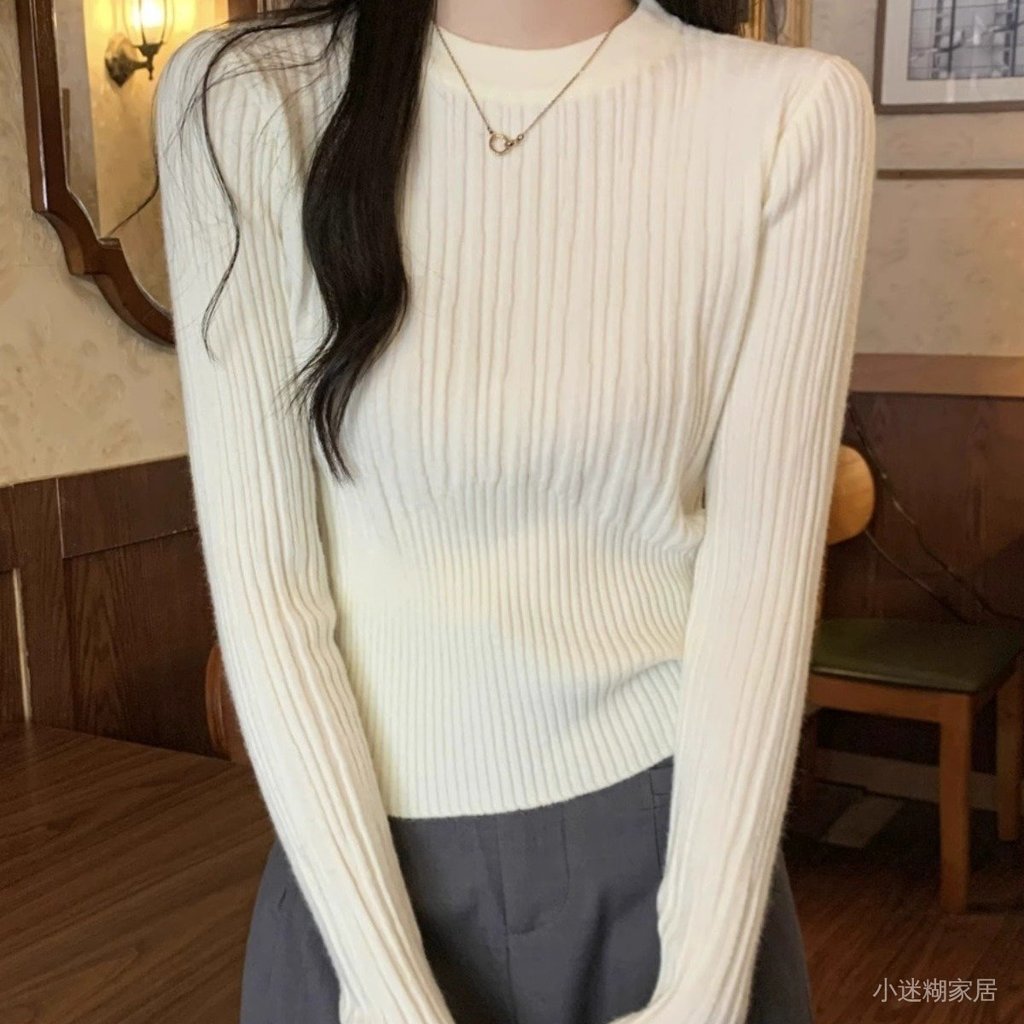 免運 臺灣出貨 秋冬長袖女 韓版氣質低領打底衫新款女秋冬季針織衫毛衣內搭保暖體恤上衣 GROW