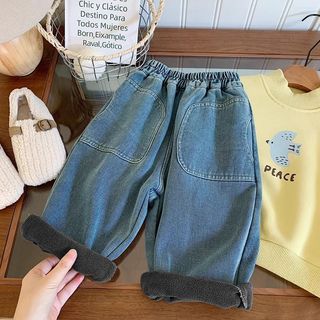 Mimo⭐牛仔褲秋冬加絨款兒童加絨牛仔褲男女寶寶休閒百搭寬鬆直筒褲