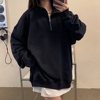 200公斤超大碼女裝✨ POLO領長袖 大尺碼長袖上衣 特大碼300斤簡約polo領衛衣半拉鍊純色衛衣女寬鬆春秋長袖上衣