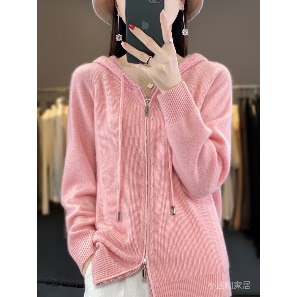 免運 臺灣出貨 秋冬毛衣女 秋冬新款針織衫開衫韓版女裝混紡羊毛帽衫雙拉鏈連帽毛衣外套 OIVK