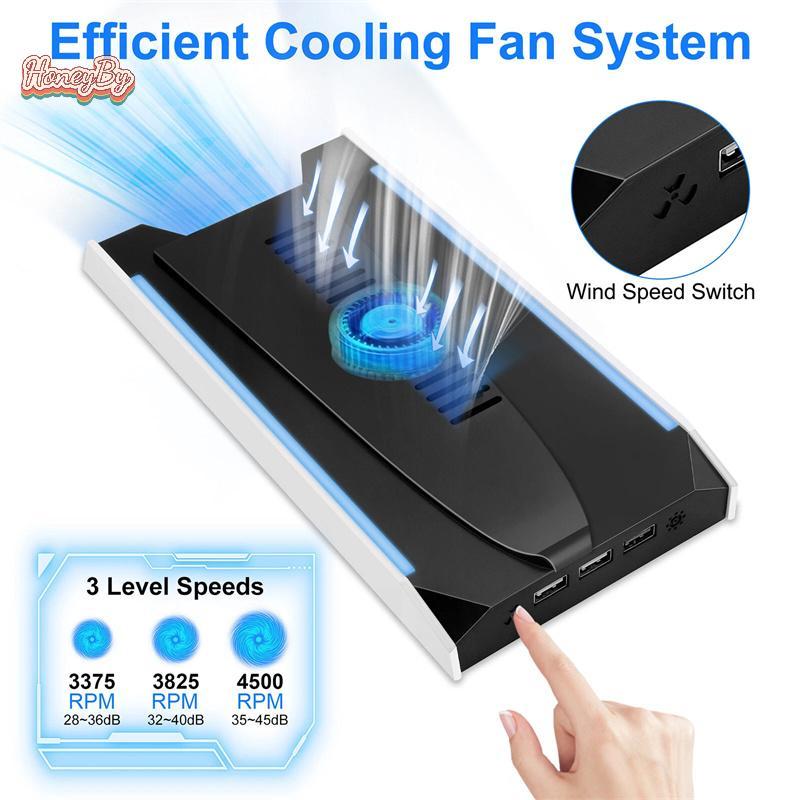 Honeybird 適用於 PS5 Slim/PS5 Pro 垂直冷卻支架底座 RGB VR 耳機控制器充電器基座帶 3