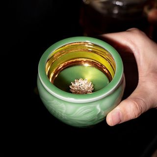青瓷鎏金蓮花主人杯 茶盞缸杯 茶器 茶杯
