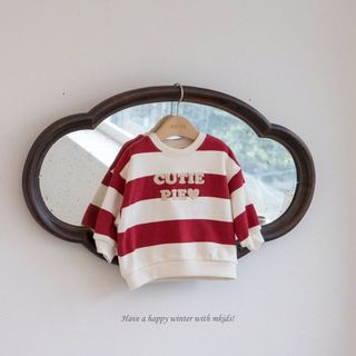 ᵔᴥᵔ♡樂·Love♡ 現貨 正韓童裝 Mkids 冬款 CUTIE PIE紅白條紋大學T