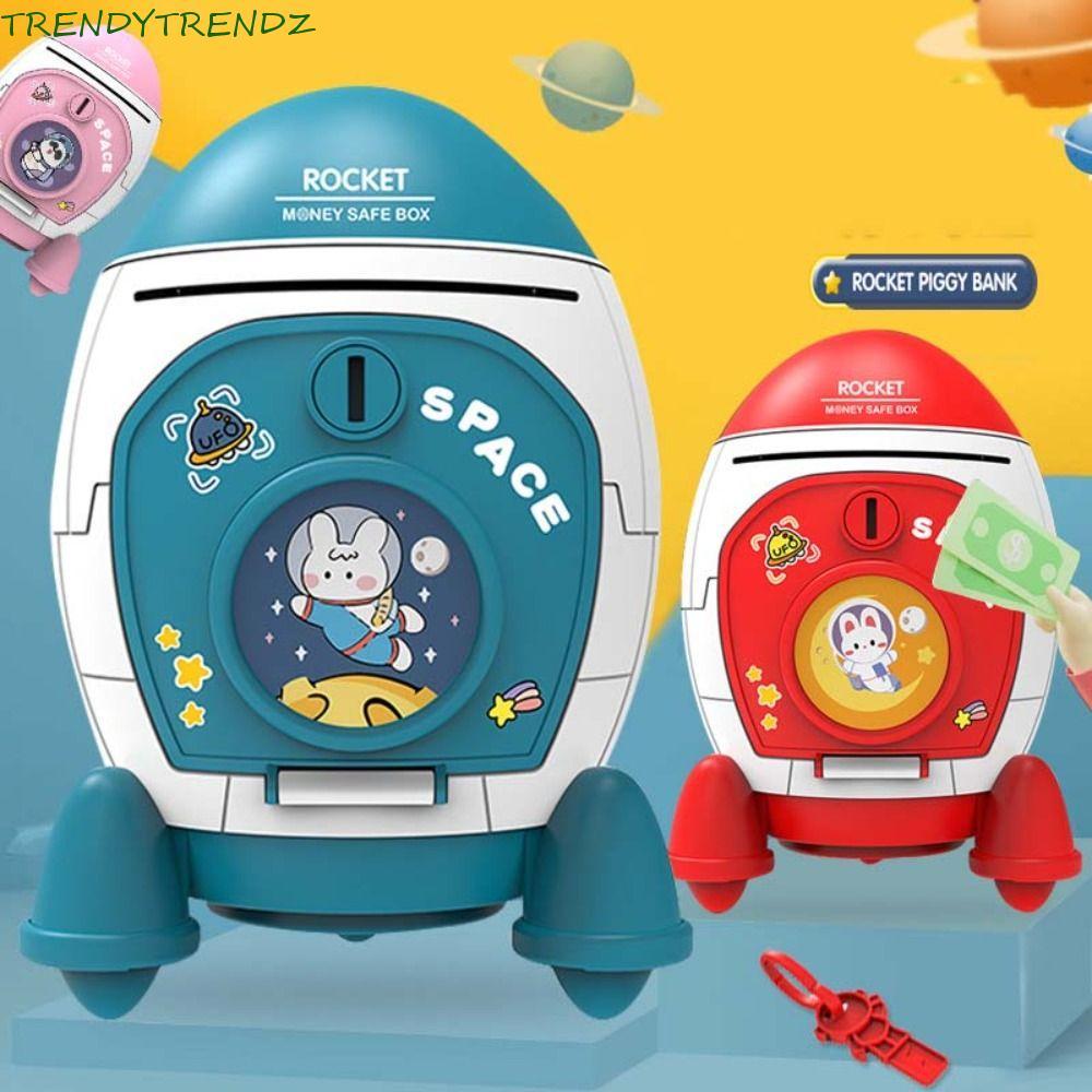TRENDYTRENDZ Rocket Piggy Bank,密碼鎖指紋電子銀行保險箱,硬幣保險箱保險箱耐用存錢罐兒童存