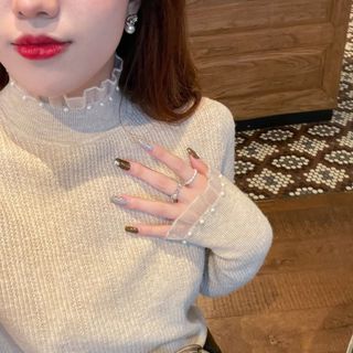 ✨臺灣發貨✨上衣女 半高領 打底衫 長袖 內搭 半高領內搭打底衫女冬季春秋新款珍珠毛衣2023蕾絲針織上衣
