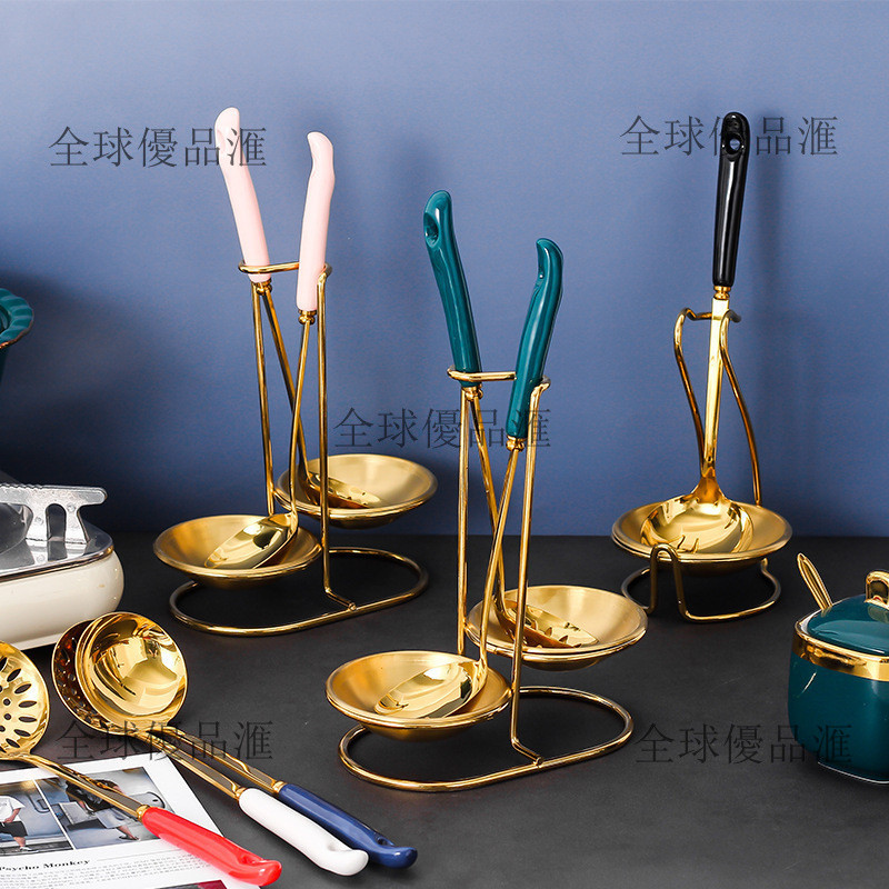 ✨臺北出貨✨悍樂北歐INS風輕奢家用陶瓷柄不銹鋼火鍋湯勺漏勺套裝 商用公勺