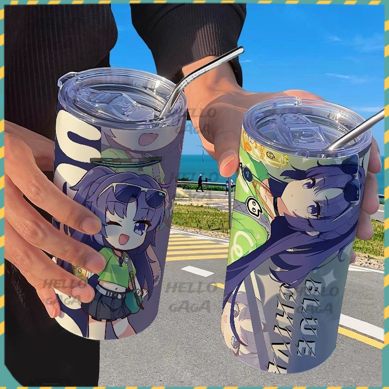 【動漫咖啡杯】蔚藍檔案COCO聯動保溫杯帶吸管隨手杯咖啡杯ins高顔值學生水杯男